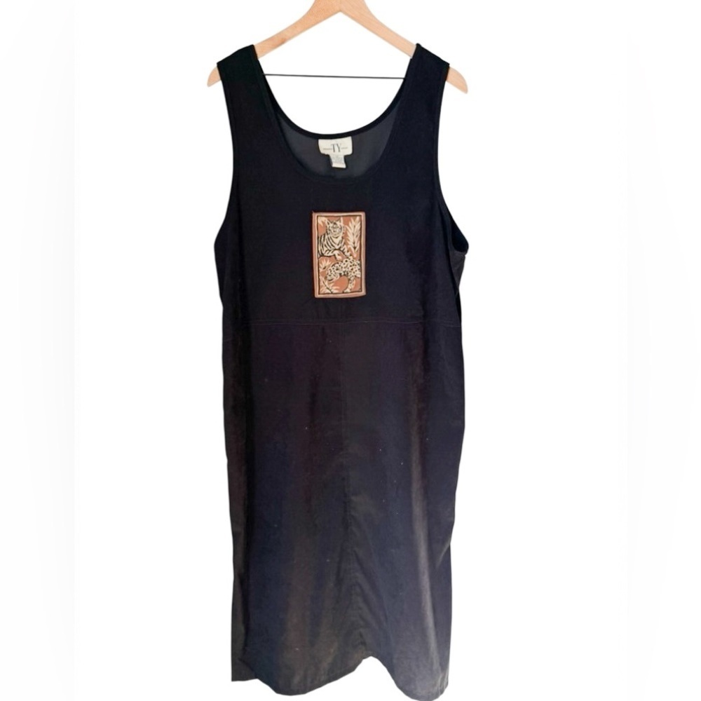 Original TY Wear Vintage Black Velour Tiger Sleeveless Maxi Dress Jumper Sz 1X